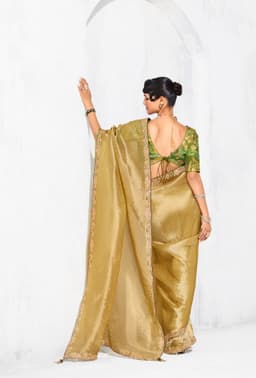 Champagne Gold Designer Organza Saree for Wedding Wear