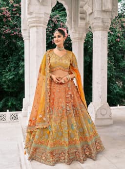 Orange Silk Bridal Embroidered Lehenga Choli