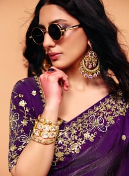 Royal Purple Organza Crush Heavy Sequins Party Saree