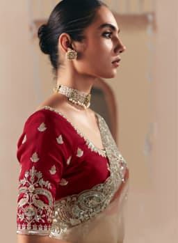 Taupe Grey Embroidered Saree