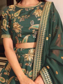 Emerald Green Art Silk Zari Embroidered Bridesmaid Lehenga