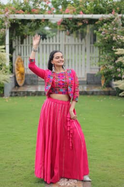 Fuchsia Pink Gamthi Lehenga for Navratri, Garba & Dandiya