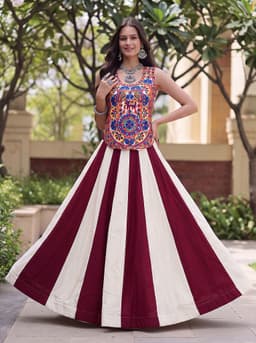 Maroon Ivory 6M Flare Lehenga with Mirror Work Blouse