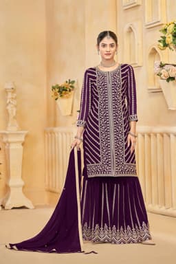 Purple Faux Georgette Sharara Suit