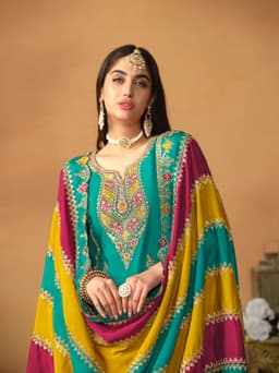 Turquoise Pakistani Silk Suit