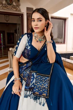 Navy Blue Printed Lehenga for Navratri & Garba Nights