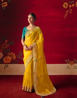 Yellow Designer Embroidered Festive Saree