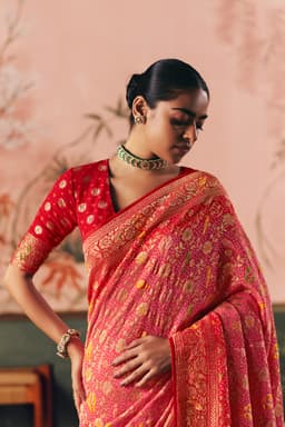 Coral Pink Festive Wear Georgette Saree