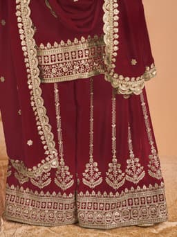 Wine Faux Georgette Palazzo Suit
