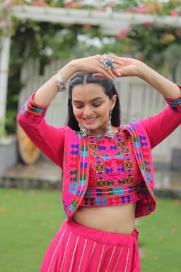 Fuchsia Pink Gamthi Lehenga for Navratri, Garba & Dandiya