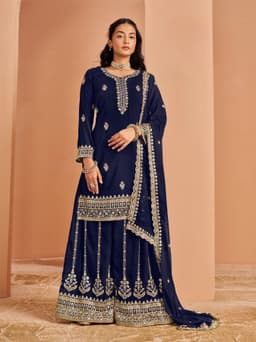 Navy Blue Faux Georgette Palazzo Suit