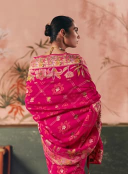 Hot Pink Bandhej Wedding Wear Saree