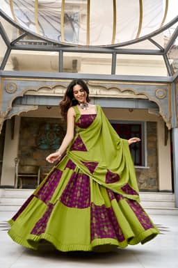 Olive Green Printed Lehenga for Navratri & Garba Nights