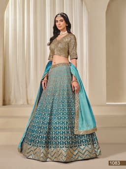 Blue Chinon Silk Lehenga