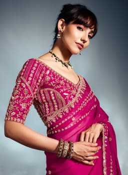 Hot Pink Tissue Organza Saree for Wedding & Party Wear