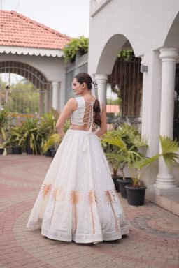 Ivory Lehenga with Multicolor Gamthi Blouse & Coconut Gota