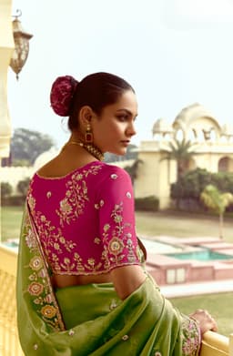 Olive Mehendi Floral Work Saree