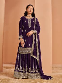 Purple Embroidered Palazzo Suit