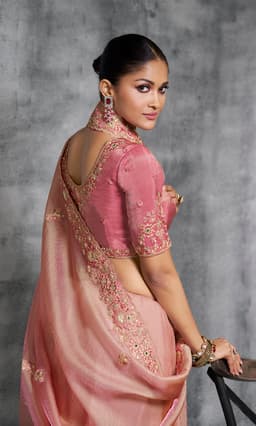 Blush Pink Designer Tissue Saree | Wedding Saree Guest