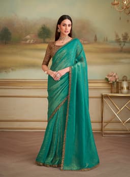 Turquoise Green Shining Georgette Wedding Wear Saree