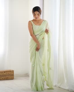 Pastel Green georgette Party Wear Saree