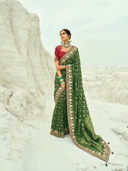 Green Georgette Bridal Bandhej Saree
