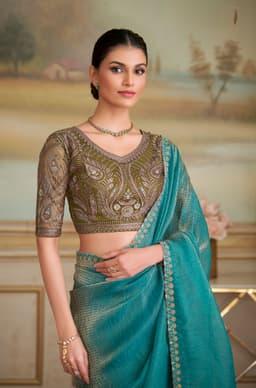 Turquoise Blue Party Wear Shining Georgette Saree
