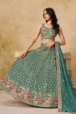 Teal Green Embroidered Lehenga Choli