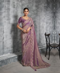 Mauve Purple Designer Tissue Saree | Indian Saree for Wedding Guest