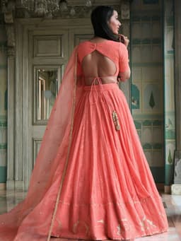 Peach Georgette Reception Designer Lehenga