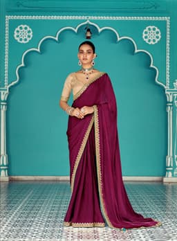 Wine Silk Saree with Zari Border Designer Blouse