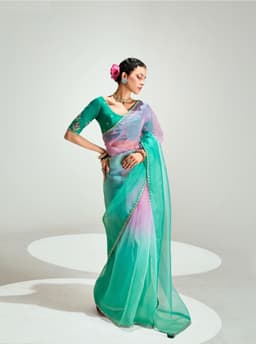 Sea Green Organza Saree for Festive & Party Wear