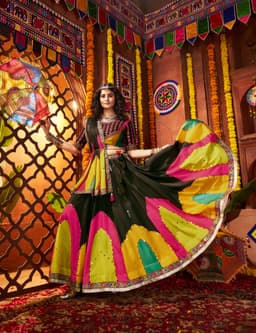 Black Multicolor Gaji Silk Navratri Lehenga Choli for Garba