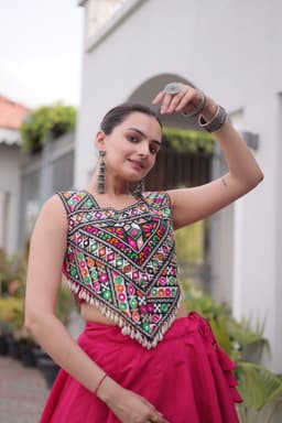 Hot Pink Gamthi Lehenga with Coconut Gota