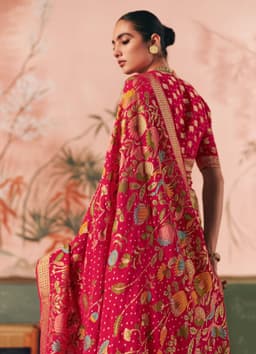 Rani Pink Floral Wedding Wear Saree