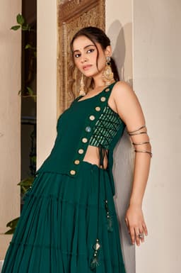 Bottle Green Lehenga for Navratri, Garba & Dandiya Nights