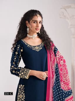 Navy Blue Roman Silk Patiala Suit