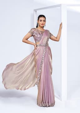 Blush Pink Satin Silk Ready Saree with Khatli Work | Acossa Enterprise