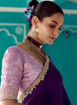 Purple Designer Saree in Satin Silk with Zari Border