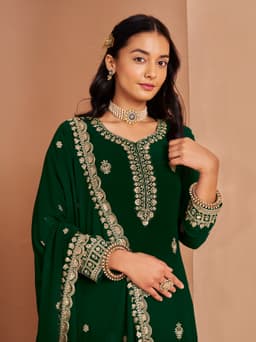 Green Faux Georgette Palazzo Suit