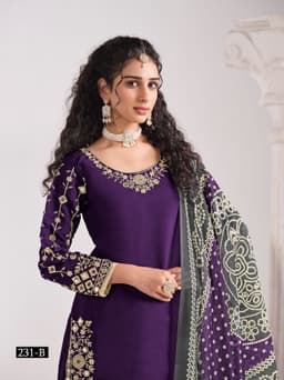 Purple Roman Silk Patiala Suit