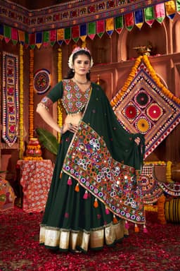 Dark Green Viscose Cotton Navratri Lehenga Choli