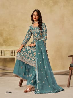 Sky Blue Net Palazzo Suit