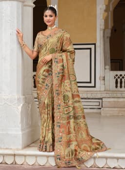 Pastel Beige Position Print Saree for Wedding Wear