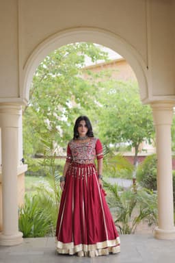Maroon Double Ghera Lehenga for Navratri & Garba