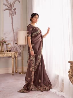 Chocolate Brown Bridal wear Raina Silk Saree