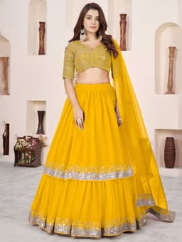 Yellow Georgette Sequins Lehenga