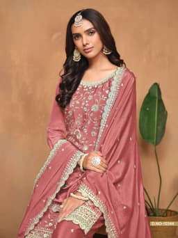 Dusty Rose Chinon Palazzo Suit
