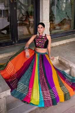 Multicolor Gamthi Rayon Lehenga for Navratri & Garba Nights