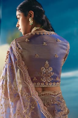 Lavender Party Wear Satin Organza Saree